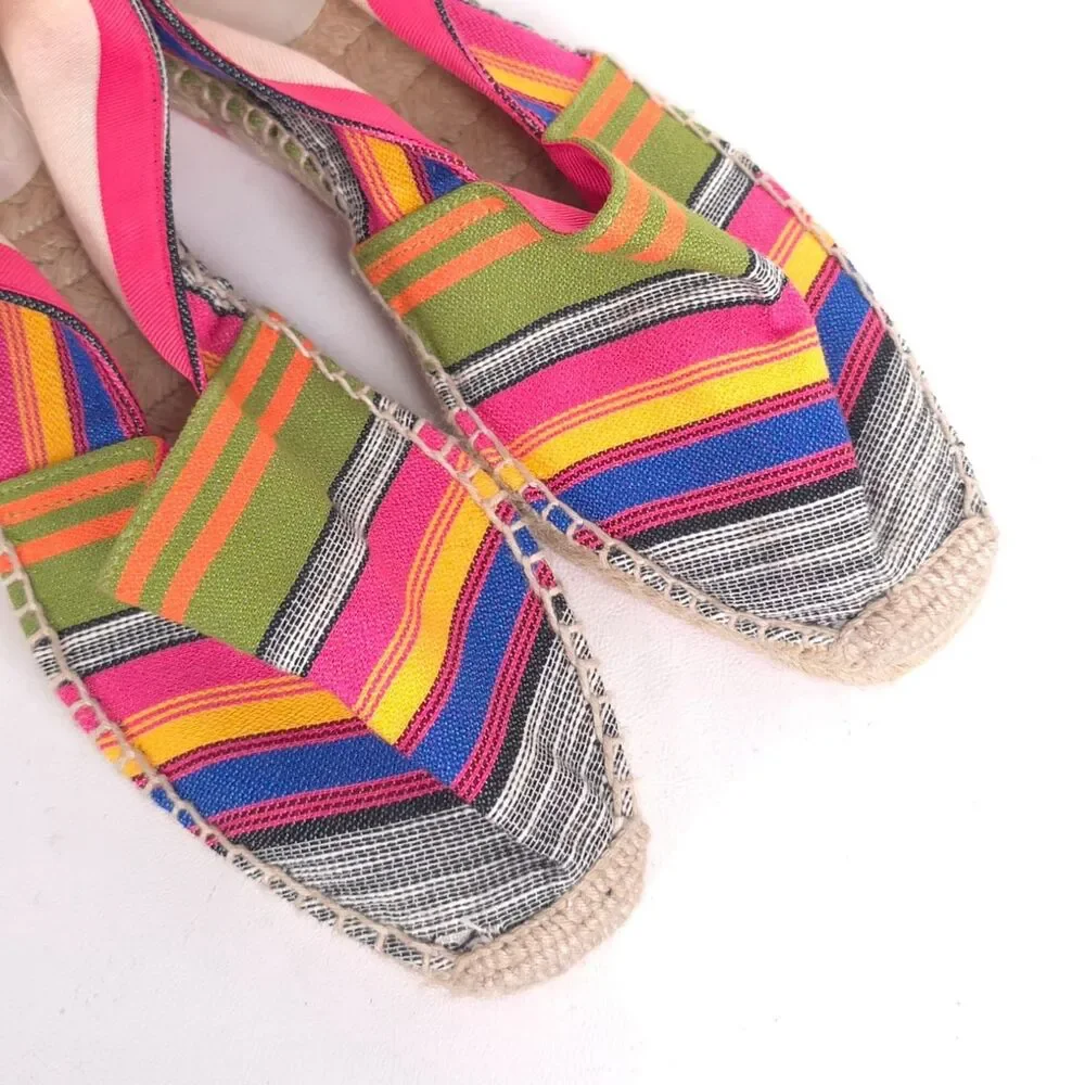 ZARA TRAFALUC. Multicolor Striped Espadrilles Flats Women Size 8 Slip On‎ Canvas